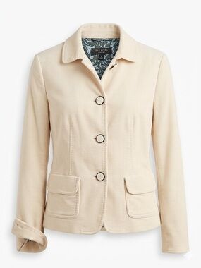 Talbots Vintage Style Ivory Corduroy Button Front Jacket Blue Damask Lining Sz 8